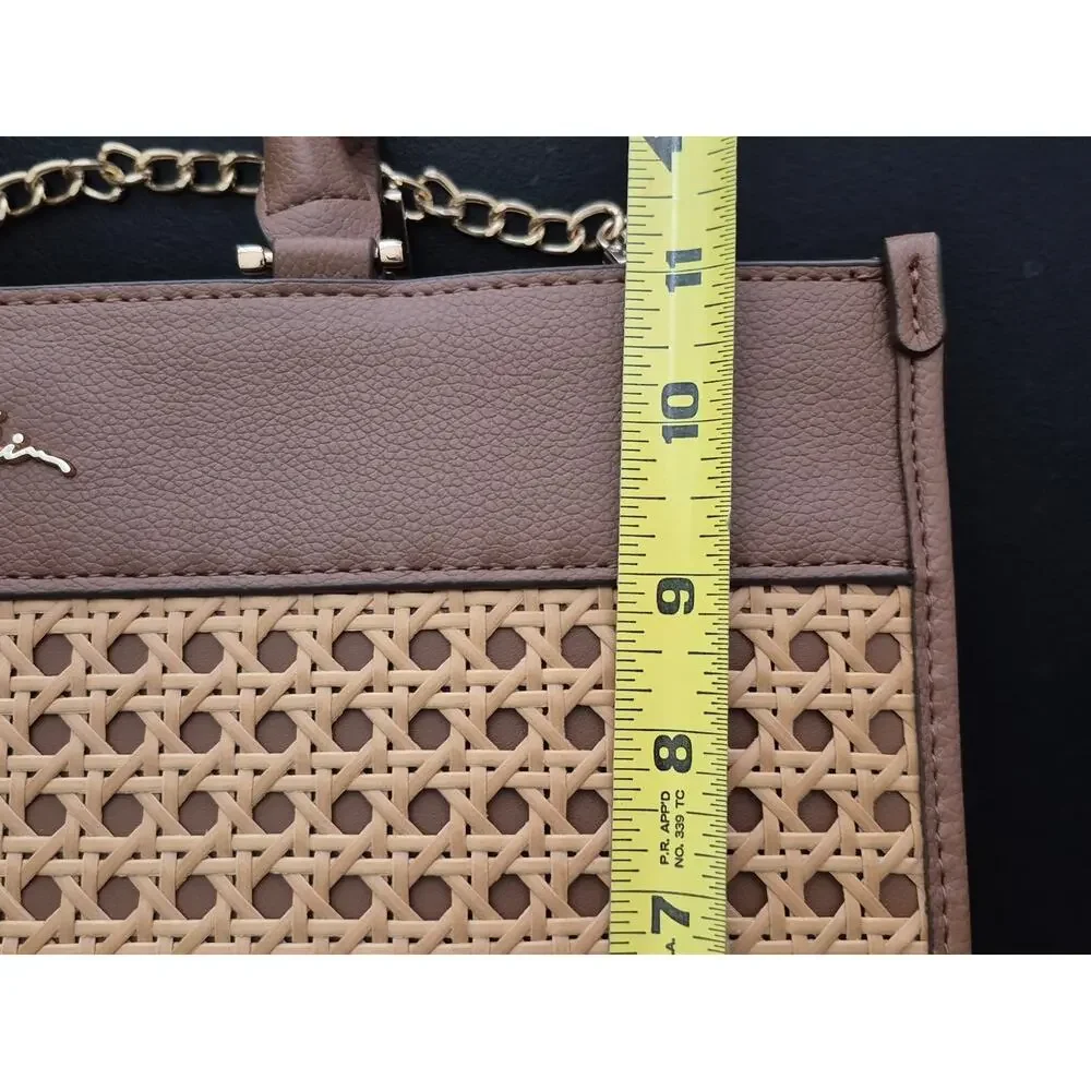 Anne Klein Large Brown Caining Tote Bag Chain Accent Strap Wristlet Chic Stylish